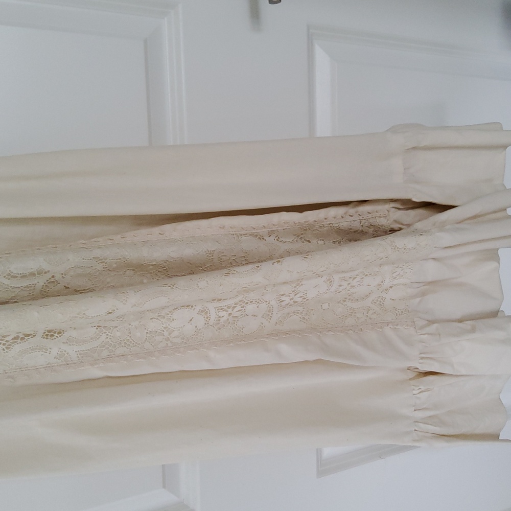 Gunne Sax / Black Label 60s Cream Cotton & Lace Boho Maxi Dress - Picture 8 of 16